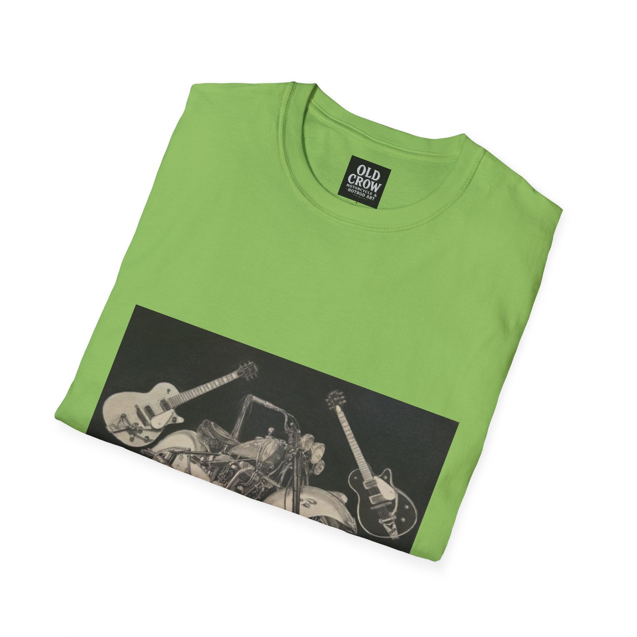 Motorcycle and Music Wall Art  T-Shirt, Indian Roadmaster, Classic Guitars