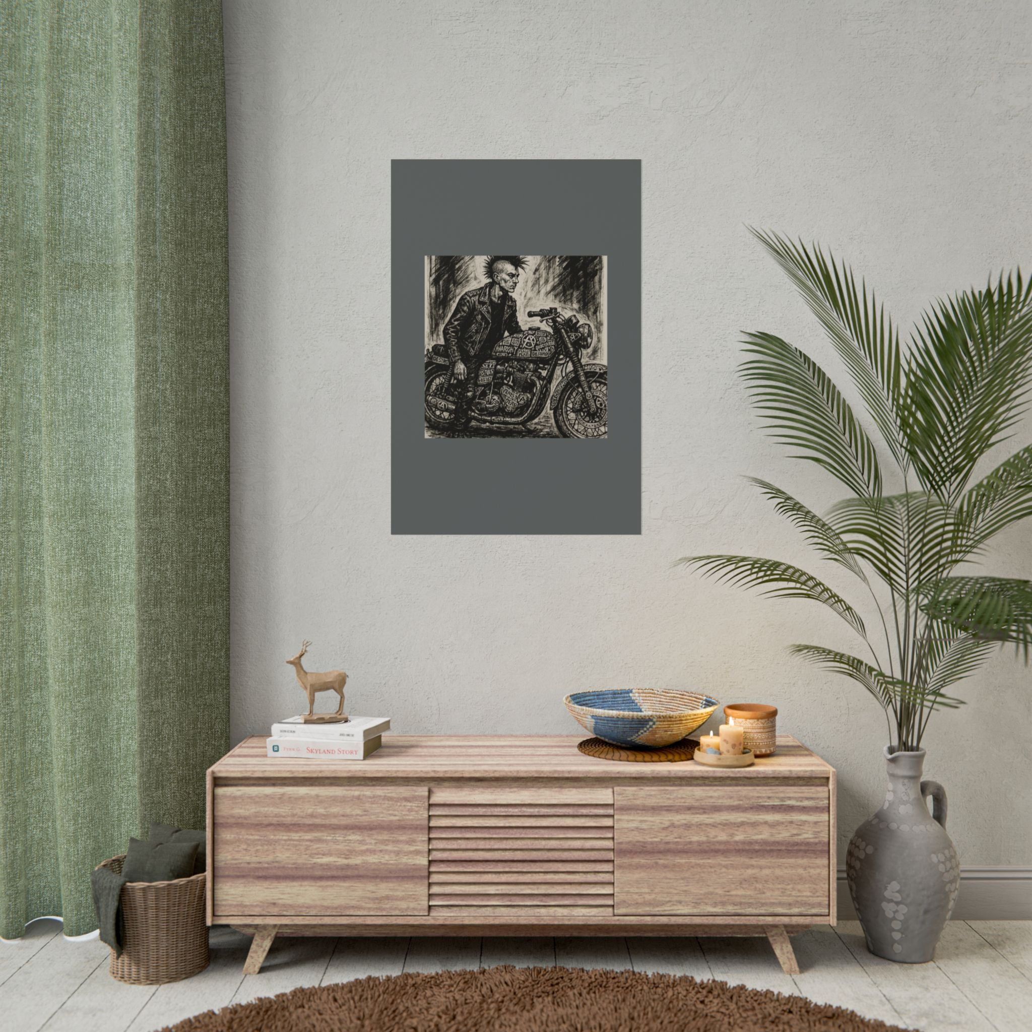 Punk Motorcycle Art Poster, Vintage Wall Decor
