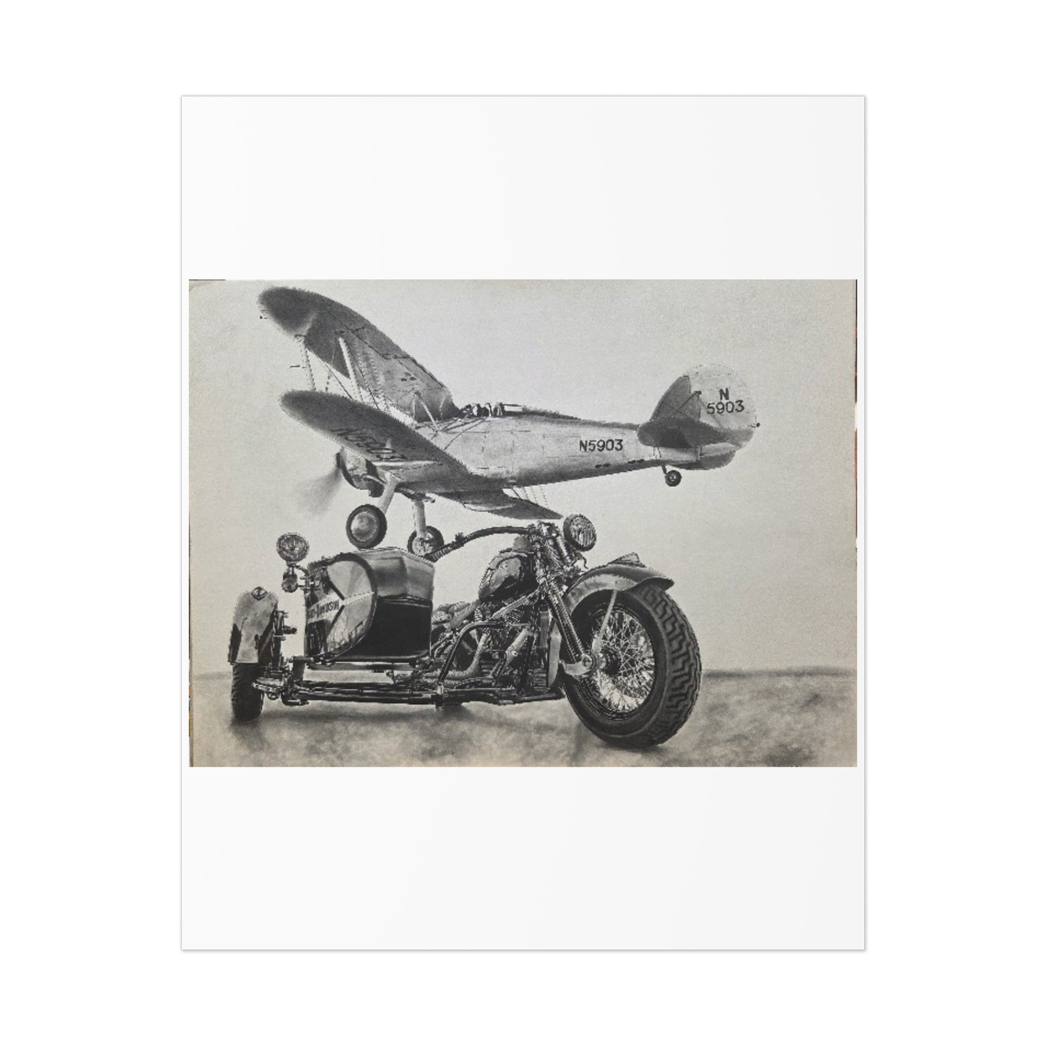 Vintage Motorcycle and Airplane Art Print