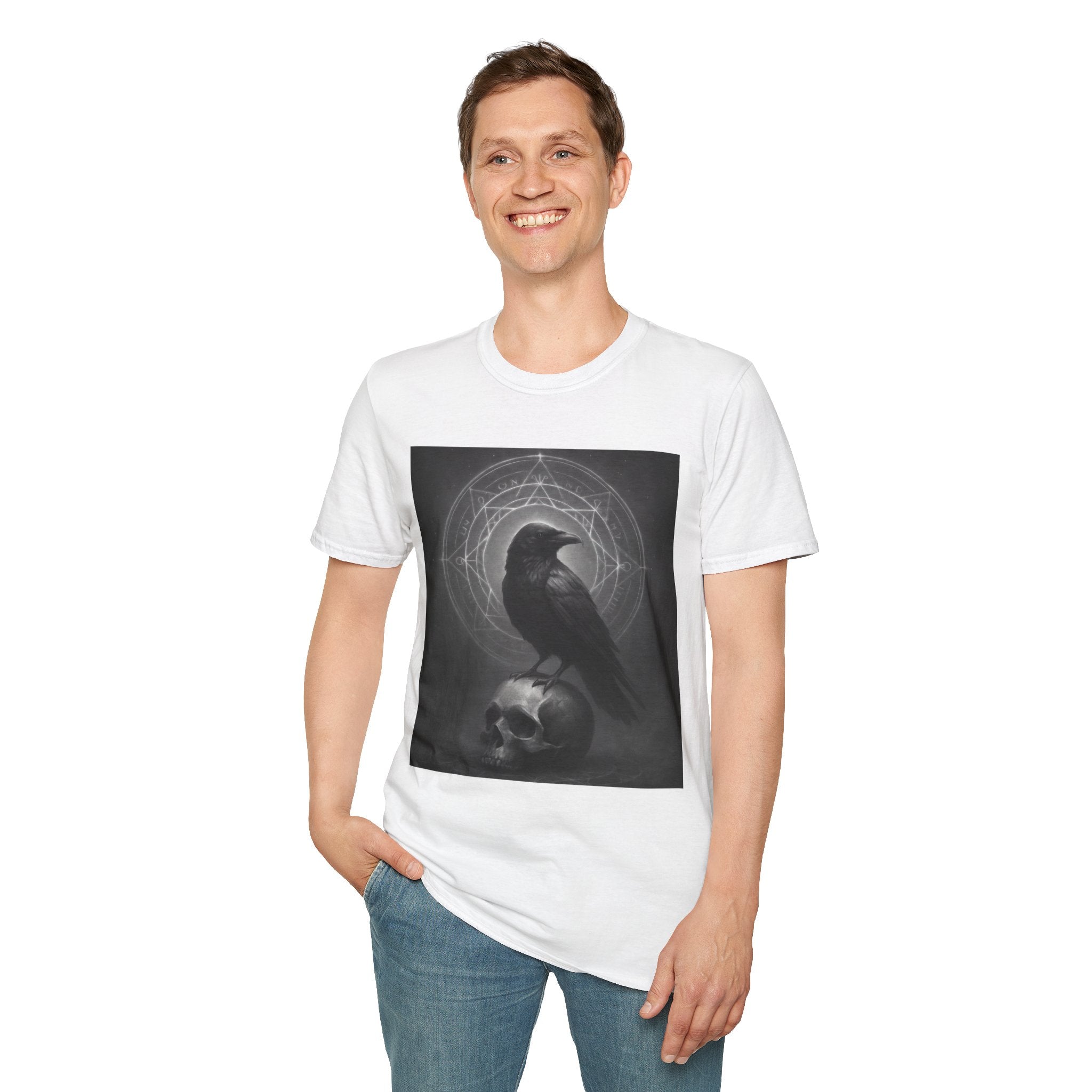 Dark Magic Raven Illustration T-Shirt, Black & White