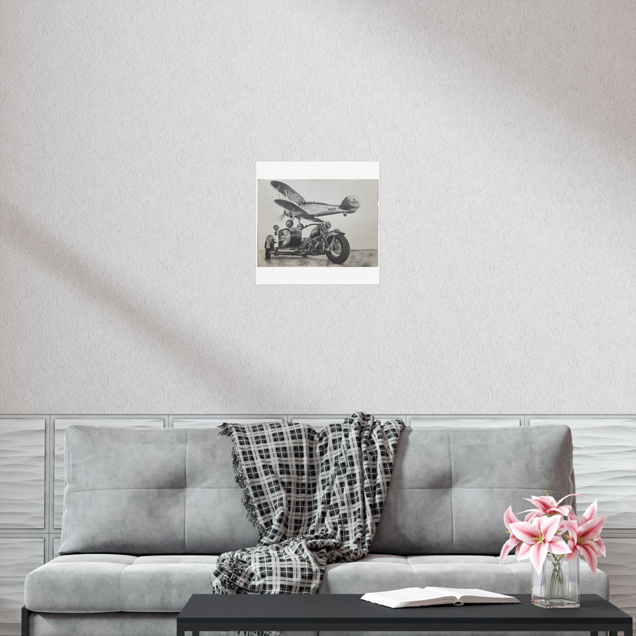 Vintage Motorcycle and Airplane Art Print