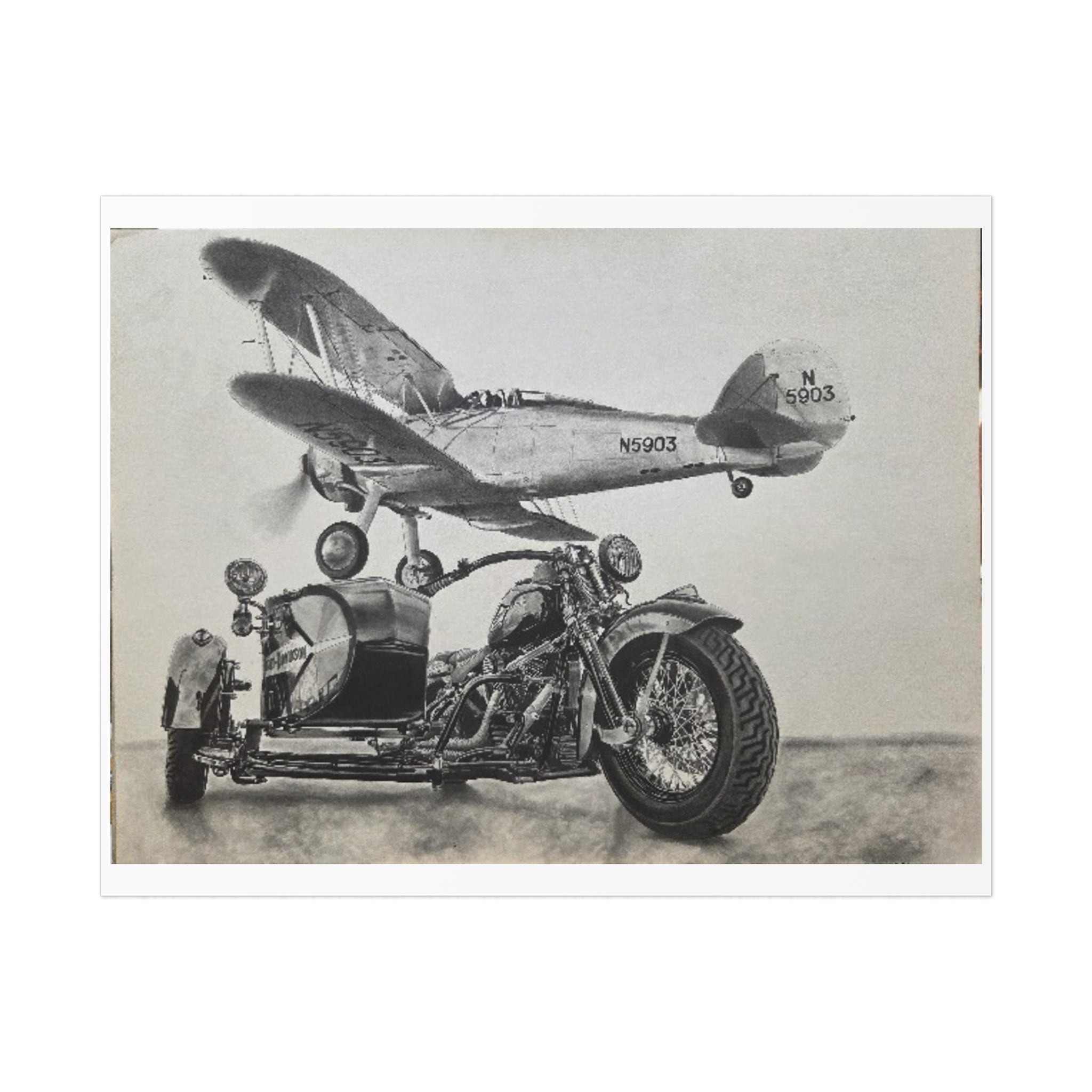 Vintage Motorcycle and Airplane Art Print