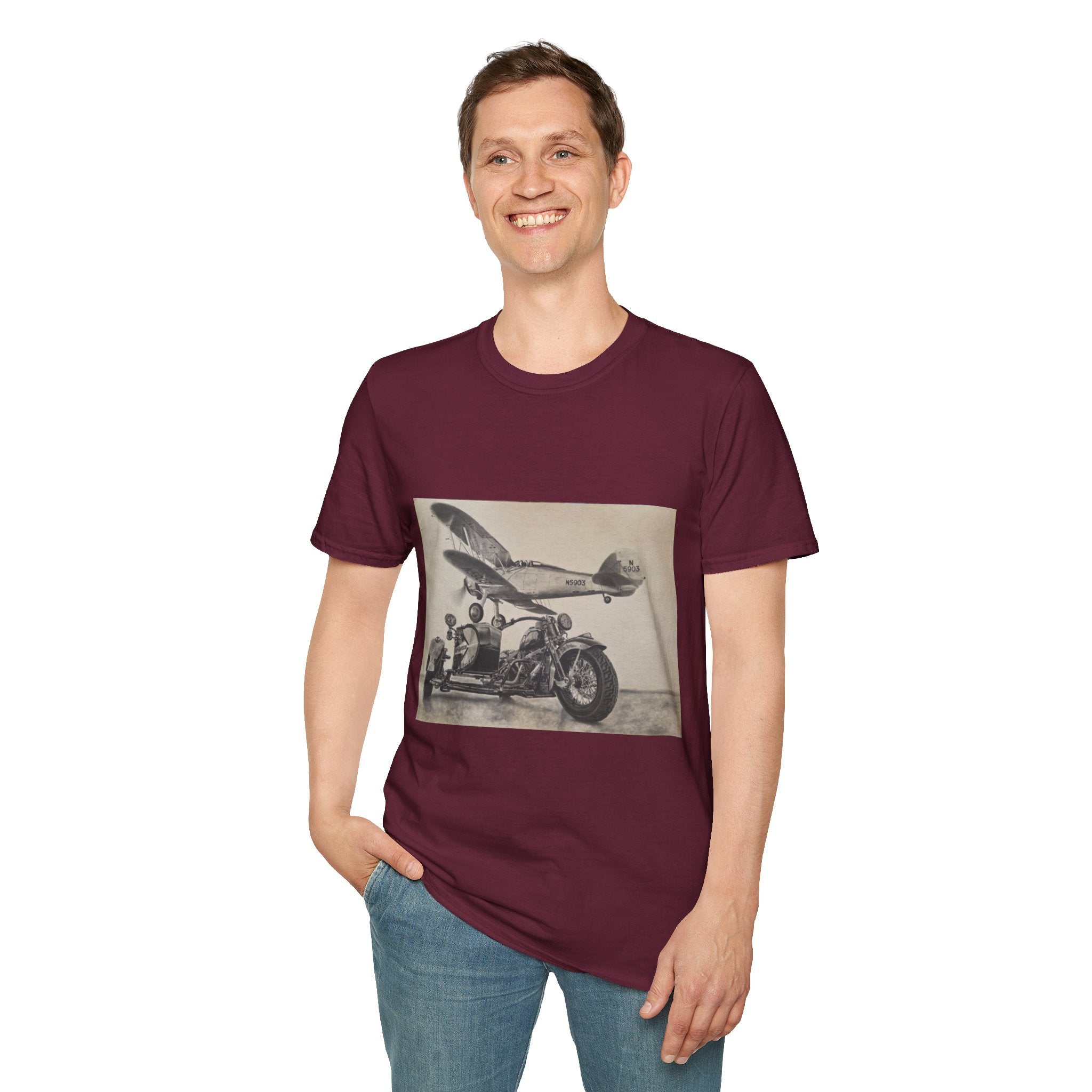 Aviation and Motorcycle Heritage Print  T-Shirt