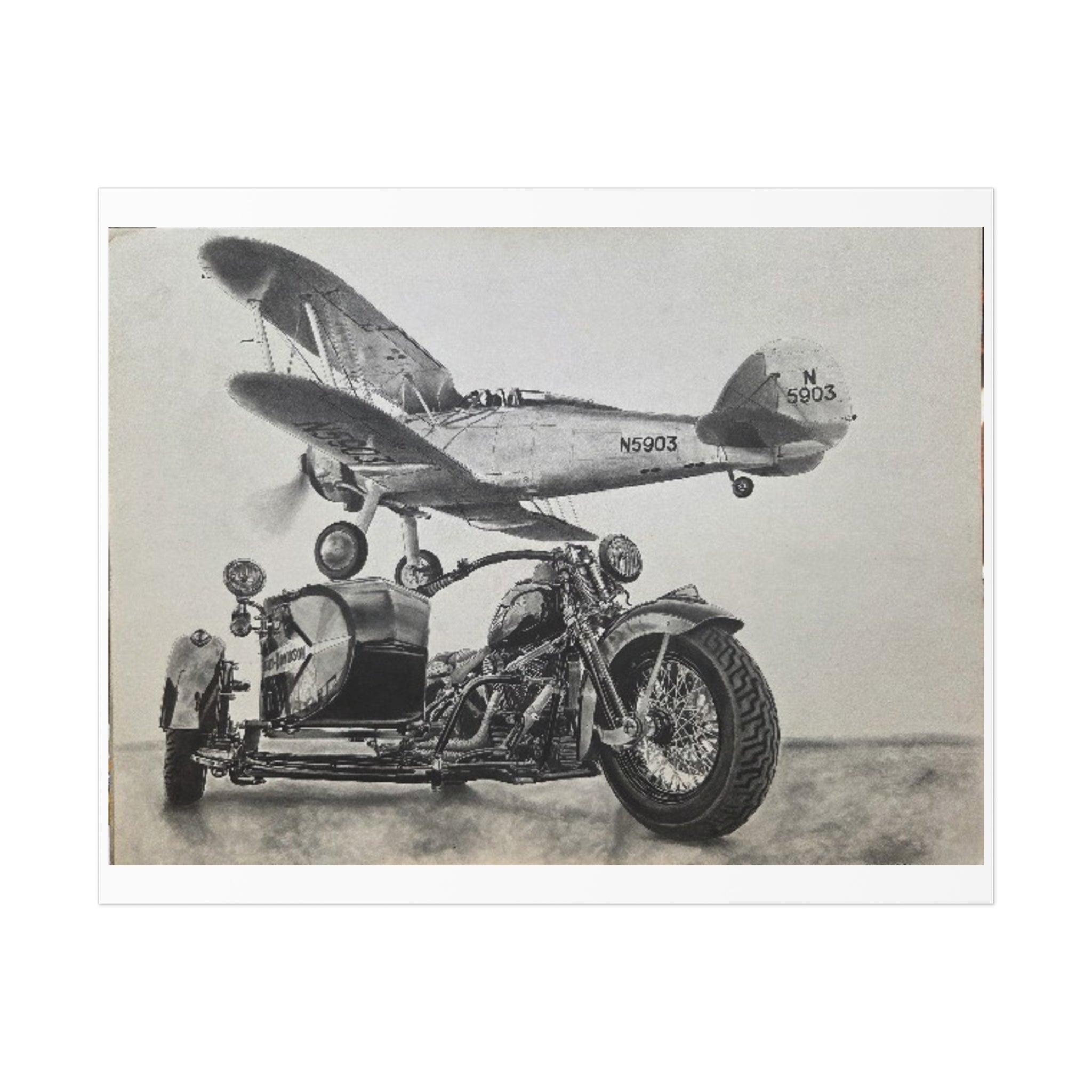 Vintage Motorcycle and Airplane Art Print