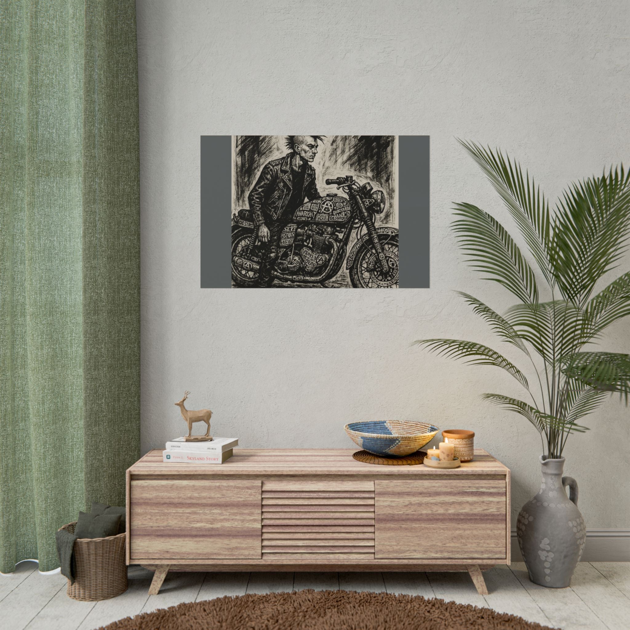 Punk Motorcycle Art Poster, Vintage Wall Decor