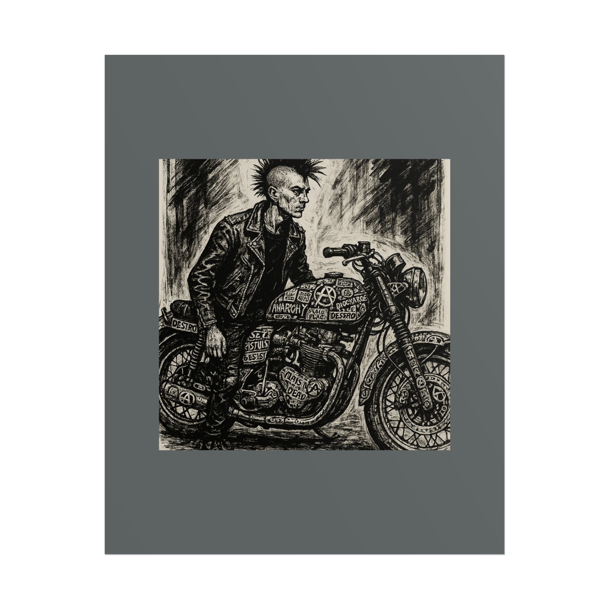 Punk Motorcycle Art Poster, Vintage Wall Decor