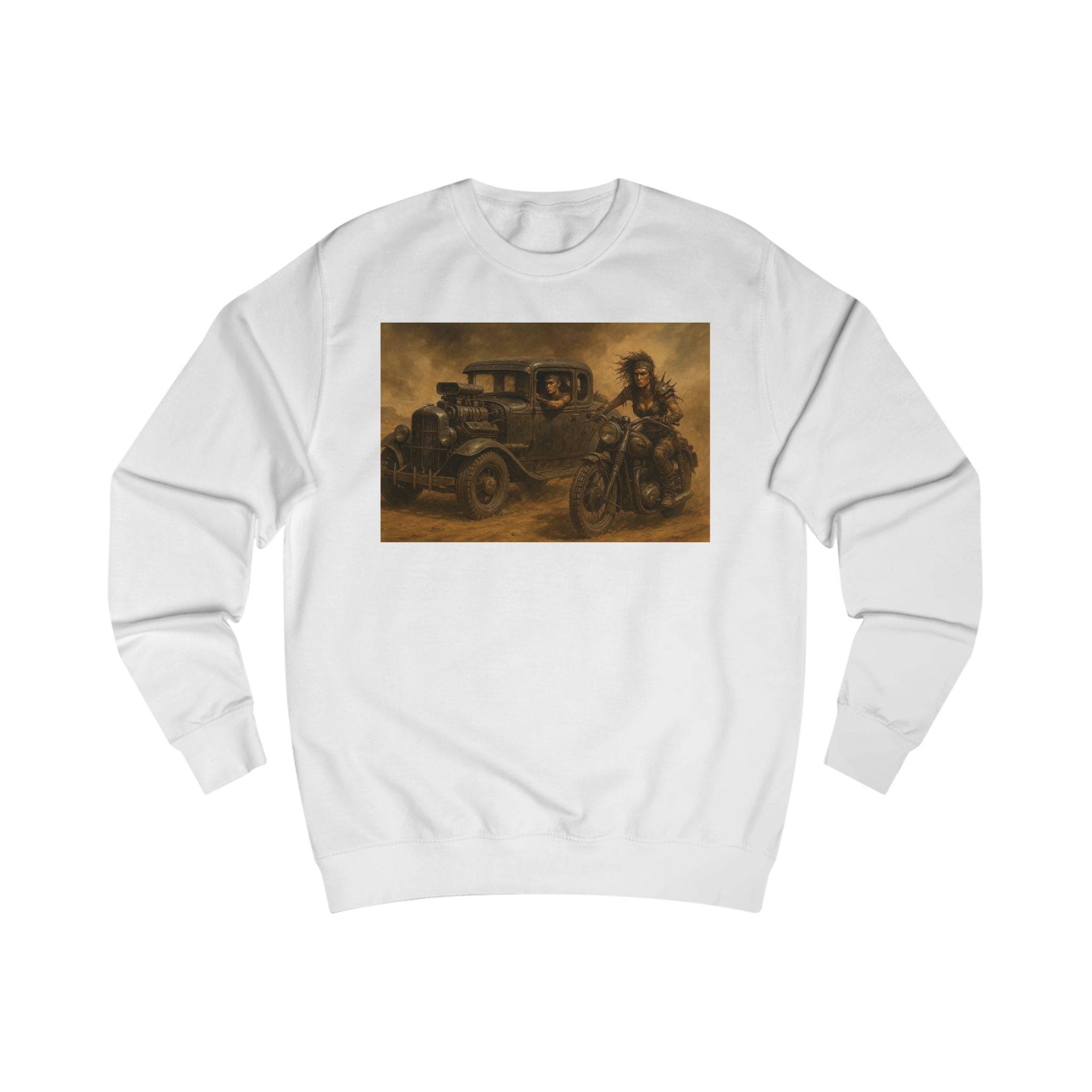 Wasteland Riders – Retro Car and Biker Art Sweatshirt