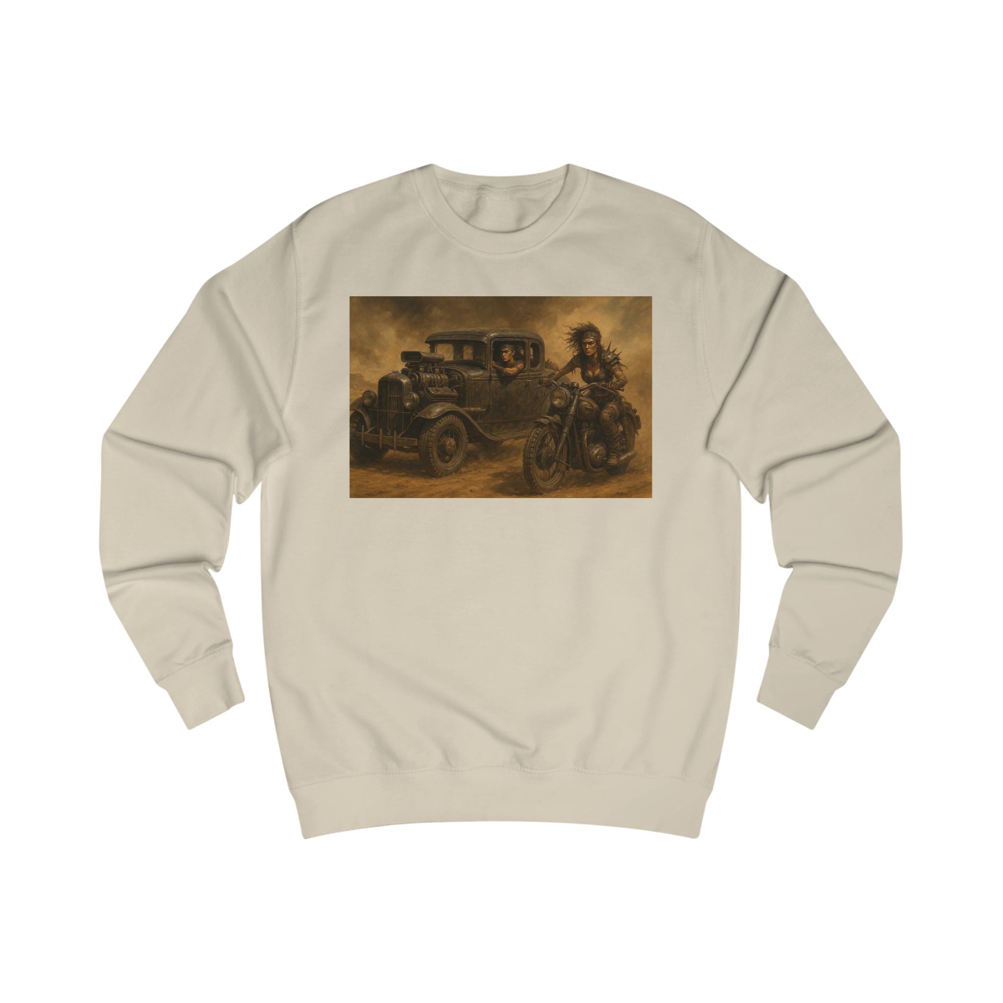 Wasteland Riders – Retro Car and Biker Art Sweatshirt