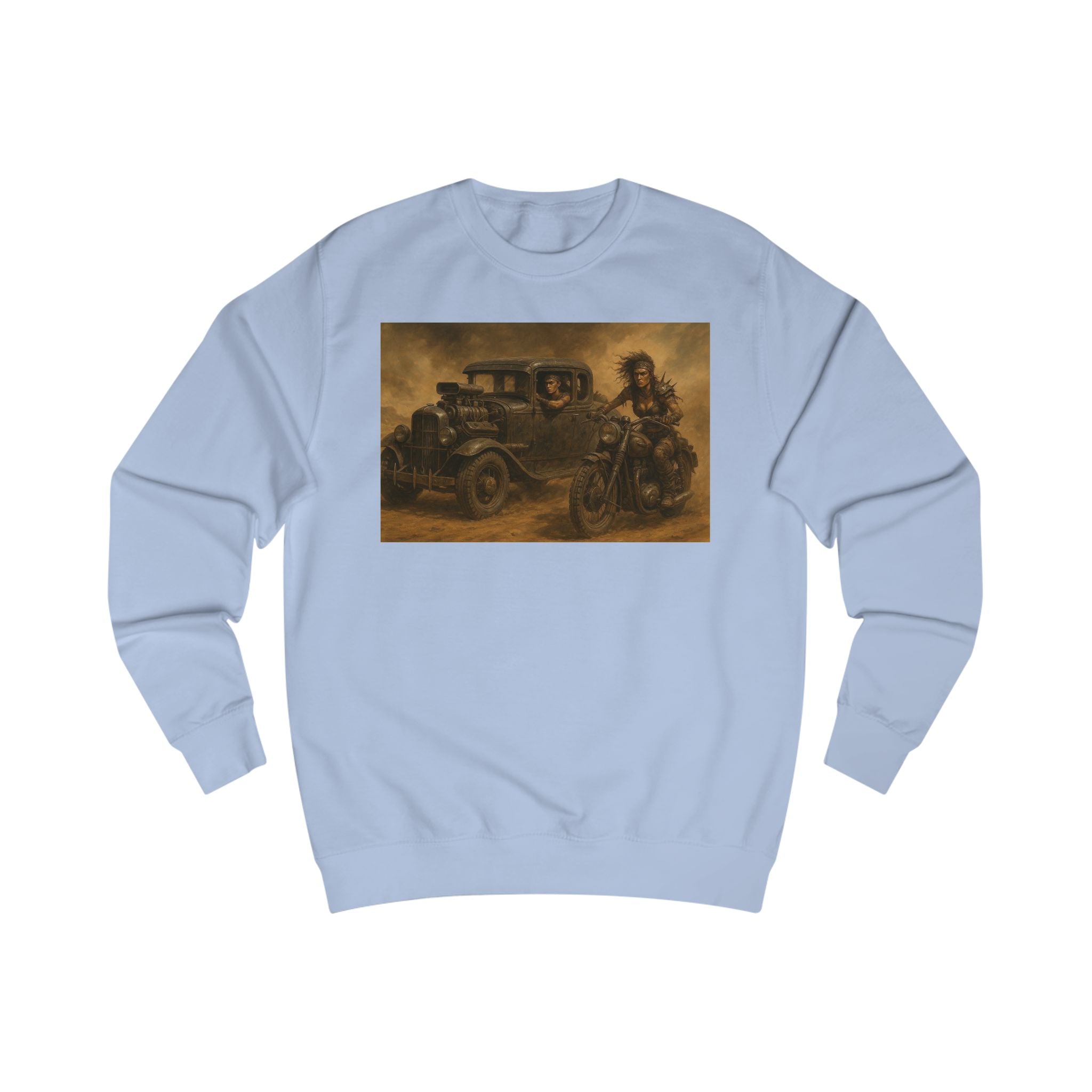 Wasteland Riders – Retro Car and Biker Art Sweatshirt