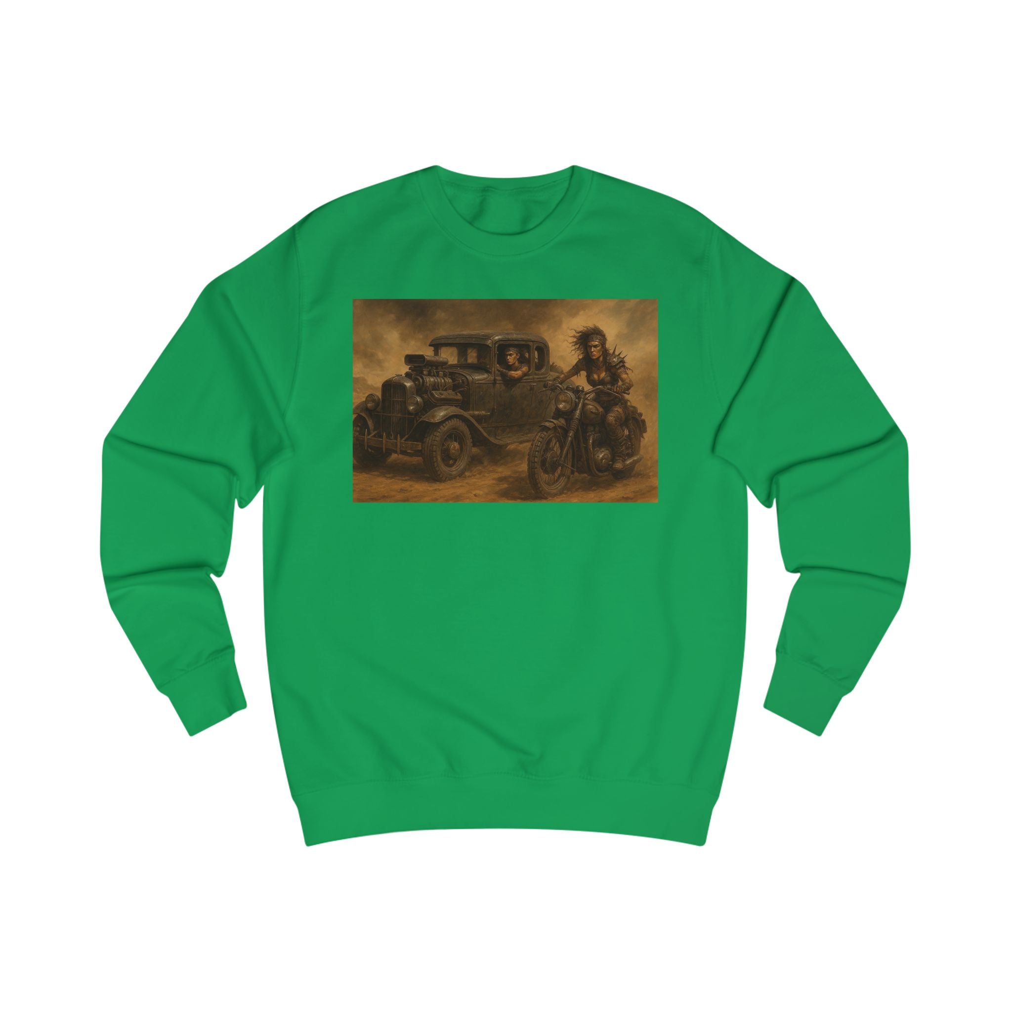 Wasteland Riders – Retro Car and Biker Art Sweatshirt
