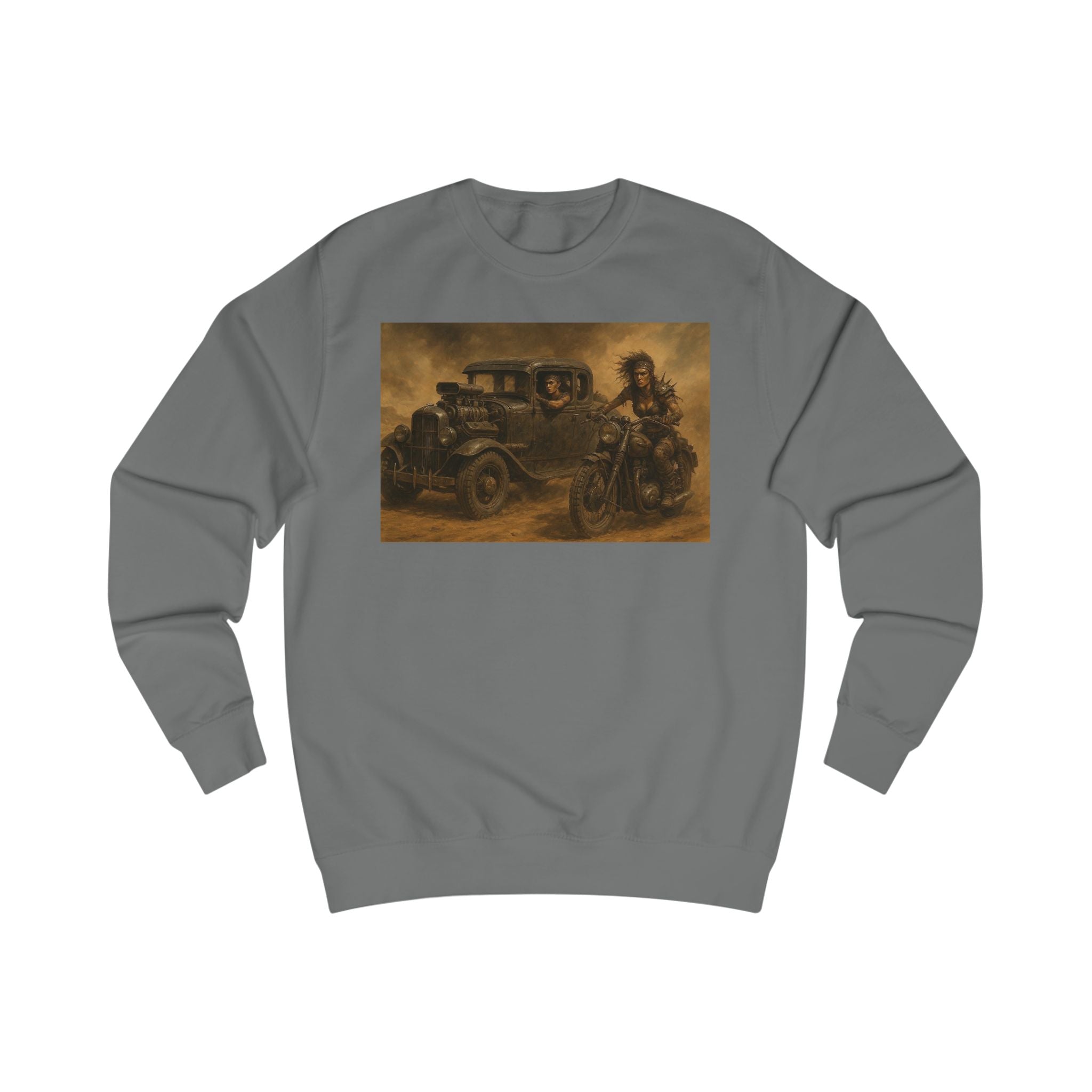 Wasteland Riders – Retro Car and Biker Art Sweatshirt