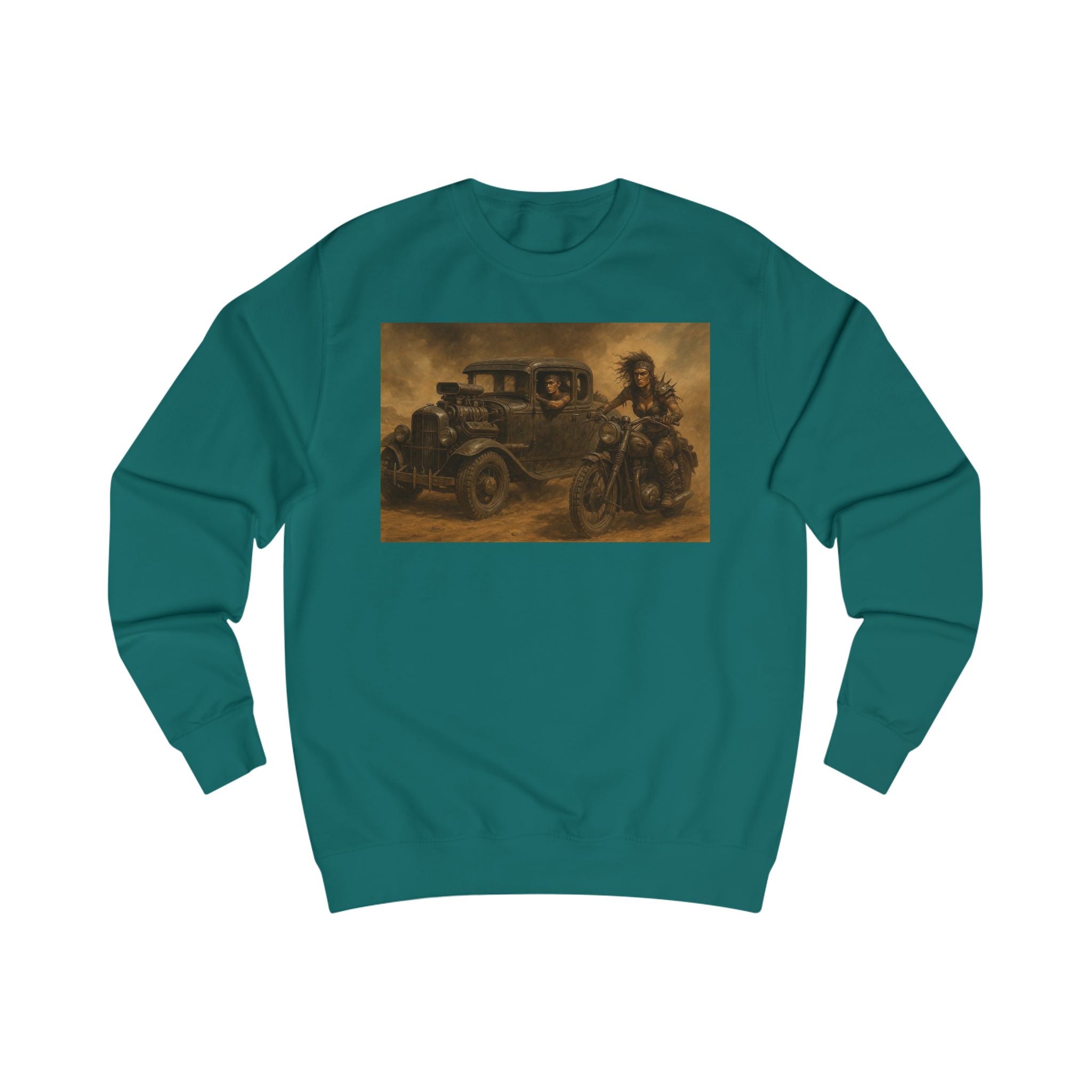 Wasteland Riders – Retro Car and Biker Art Sweatshirt