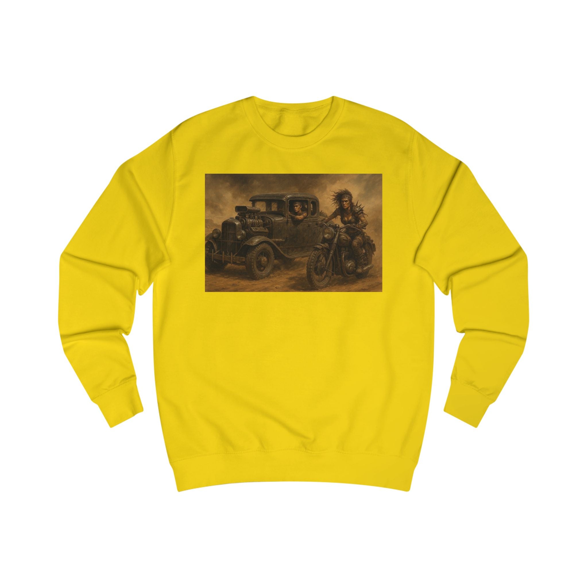 Wasteland Riders – Retro Car and Biker Art Sweatshirt