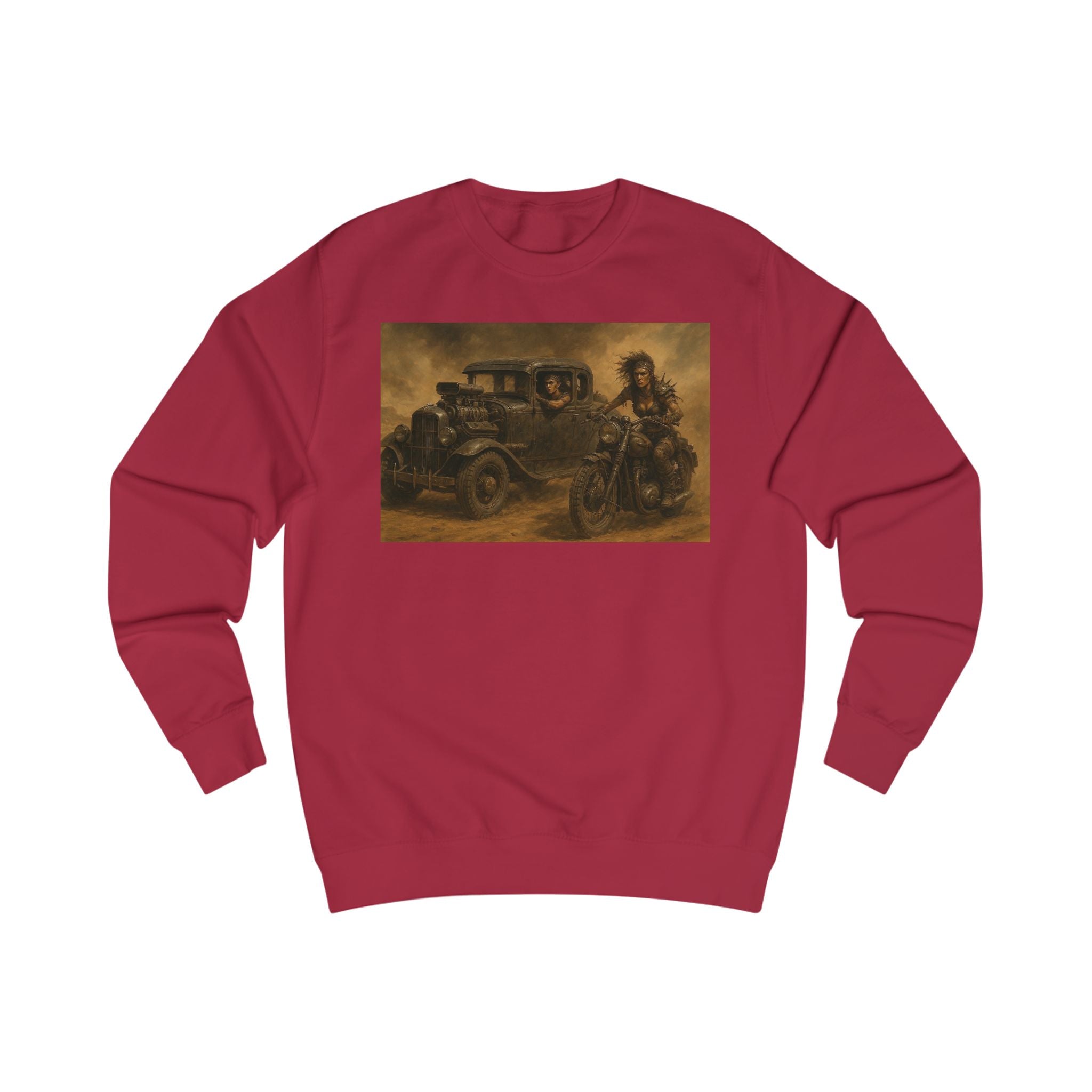 Wasteland Riders – Retro Car and Biker Art Sweatshirt