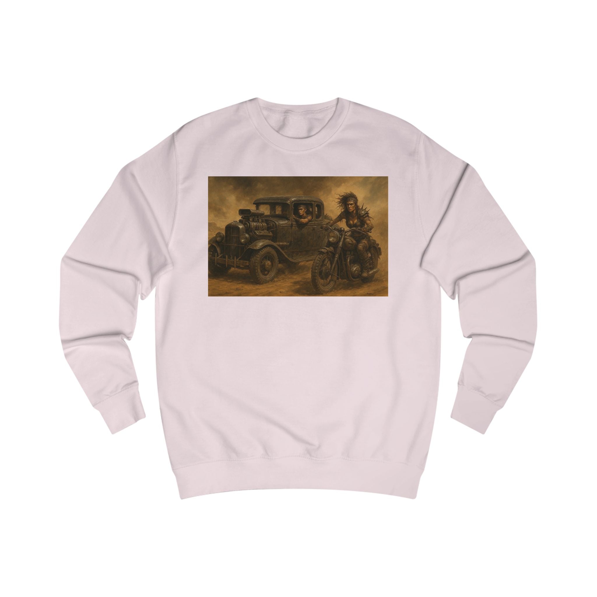 Wasteland Riders – Retro Car and Biker Art Sweatshirt