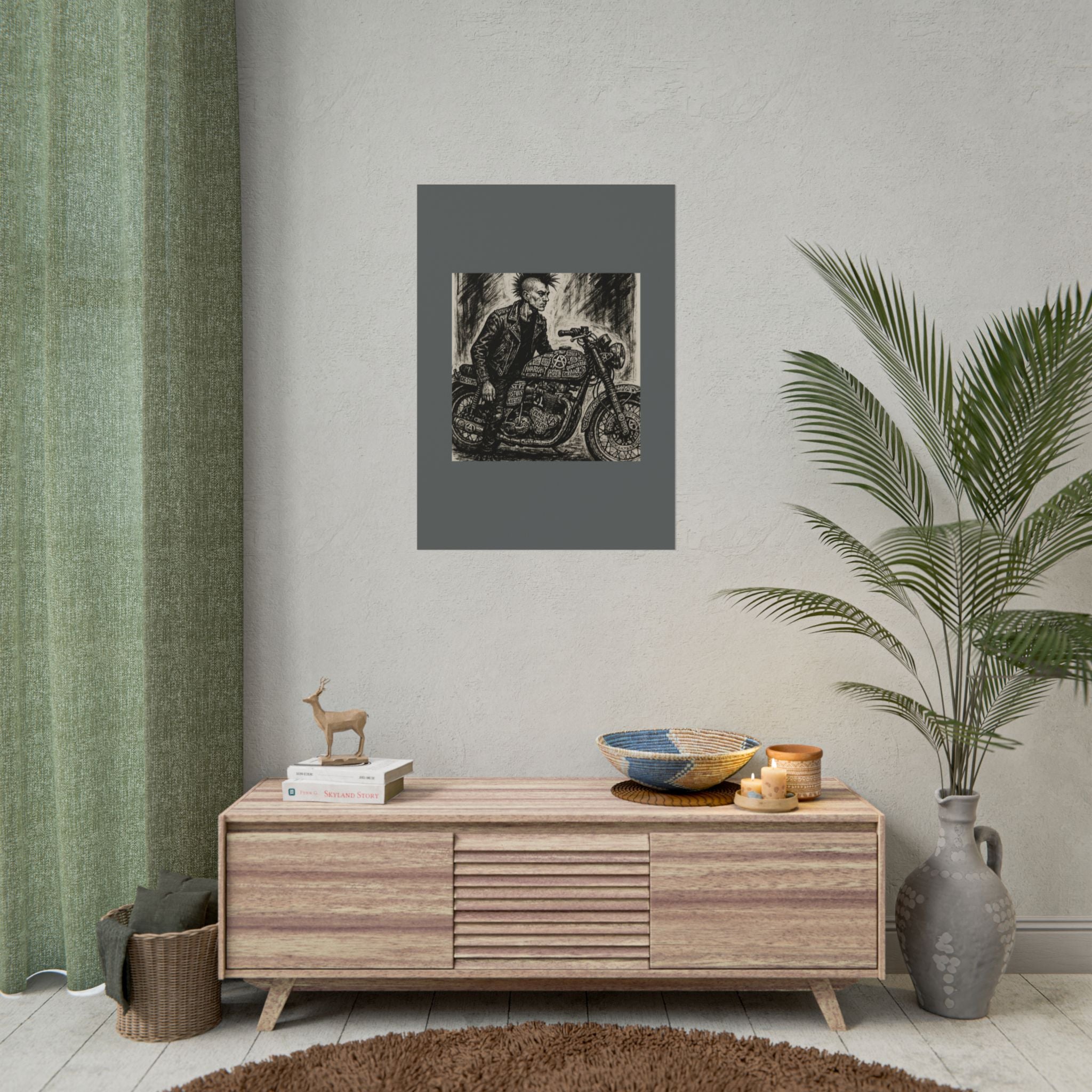 Punk Motorcycle Art Poster, Vintage Wall Decor