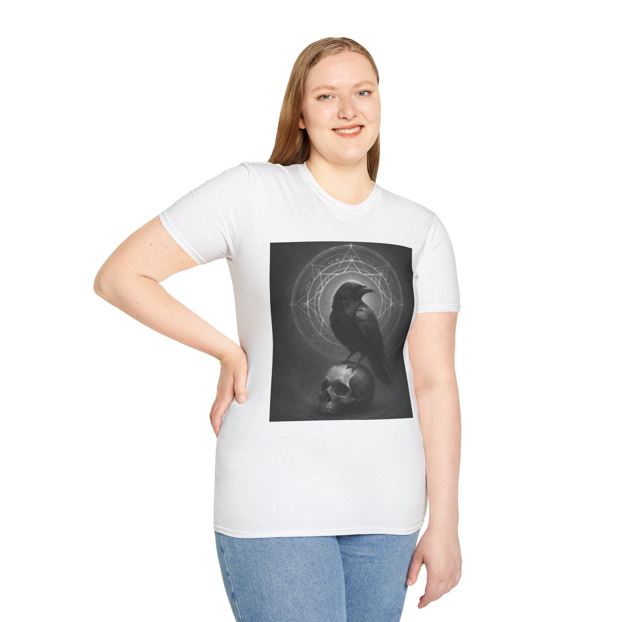 Dark Magic Raven Illustration T-Shirt, Black & White