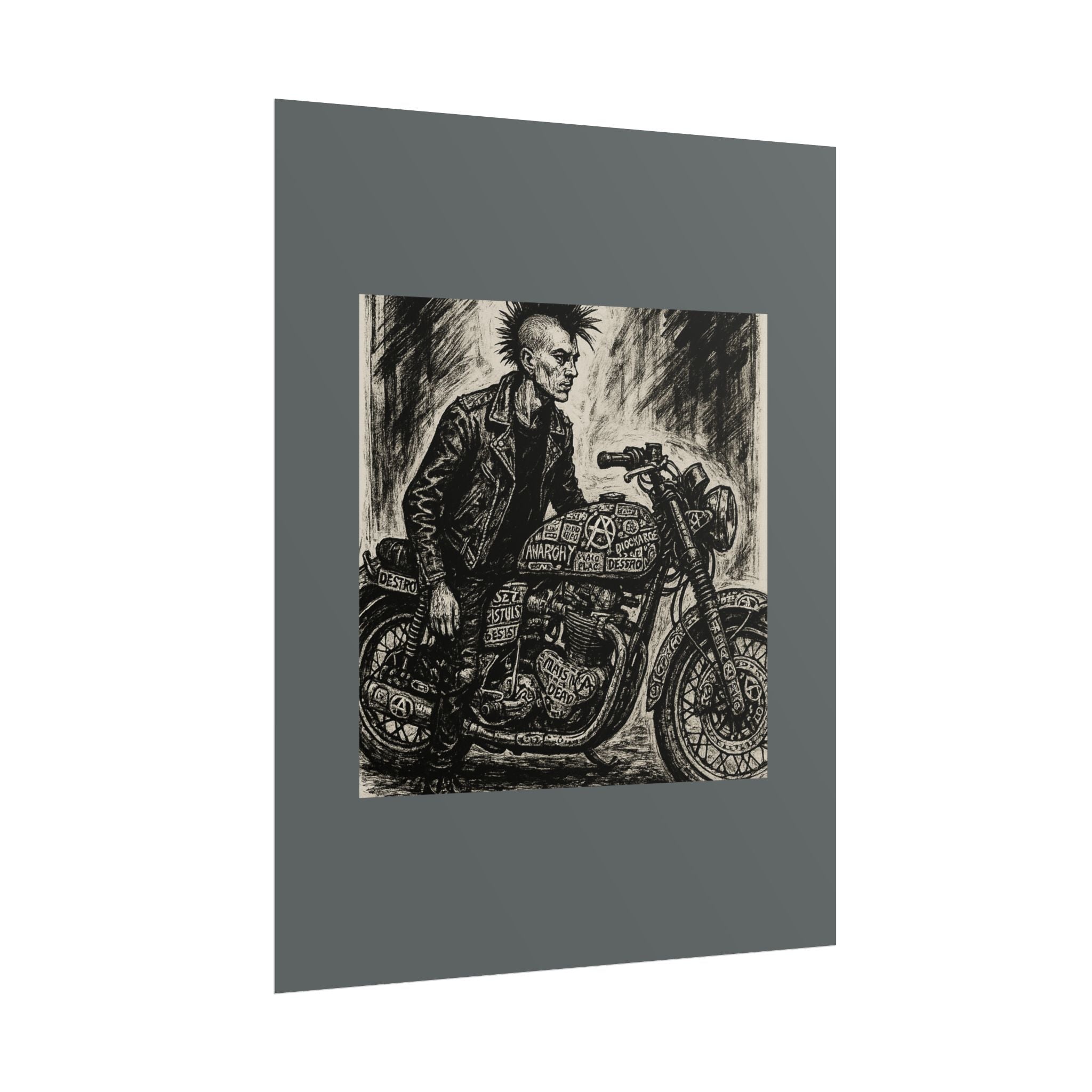 Punk Motorcycle Art Poster, Vintage Wall Decor