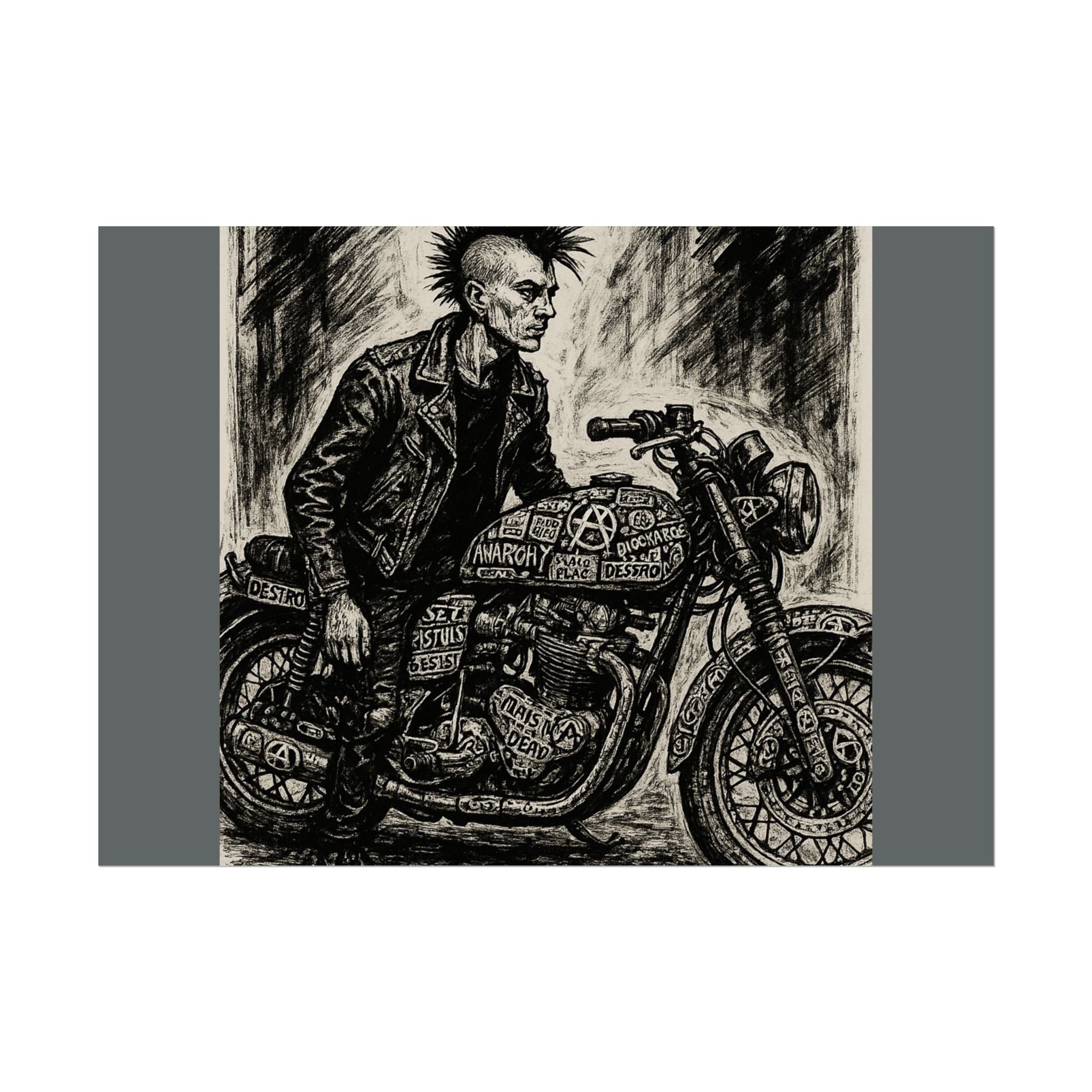 Punk Motorcycle Art Poster, Vintage Wall Decor