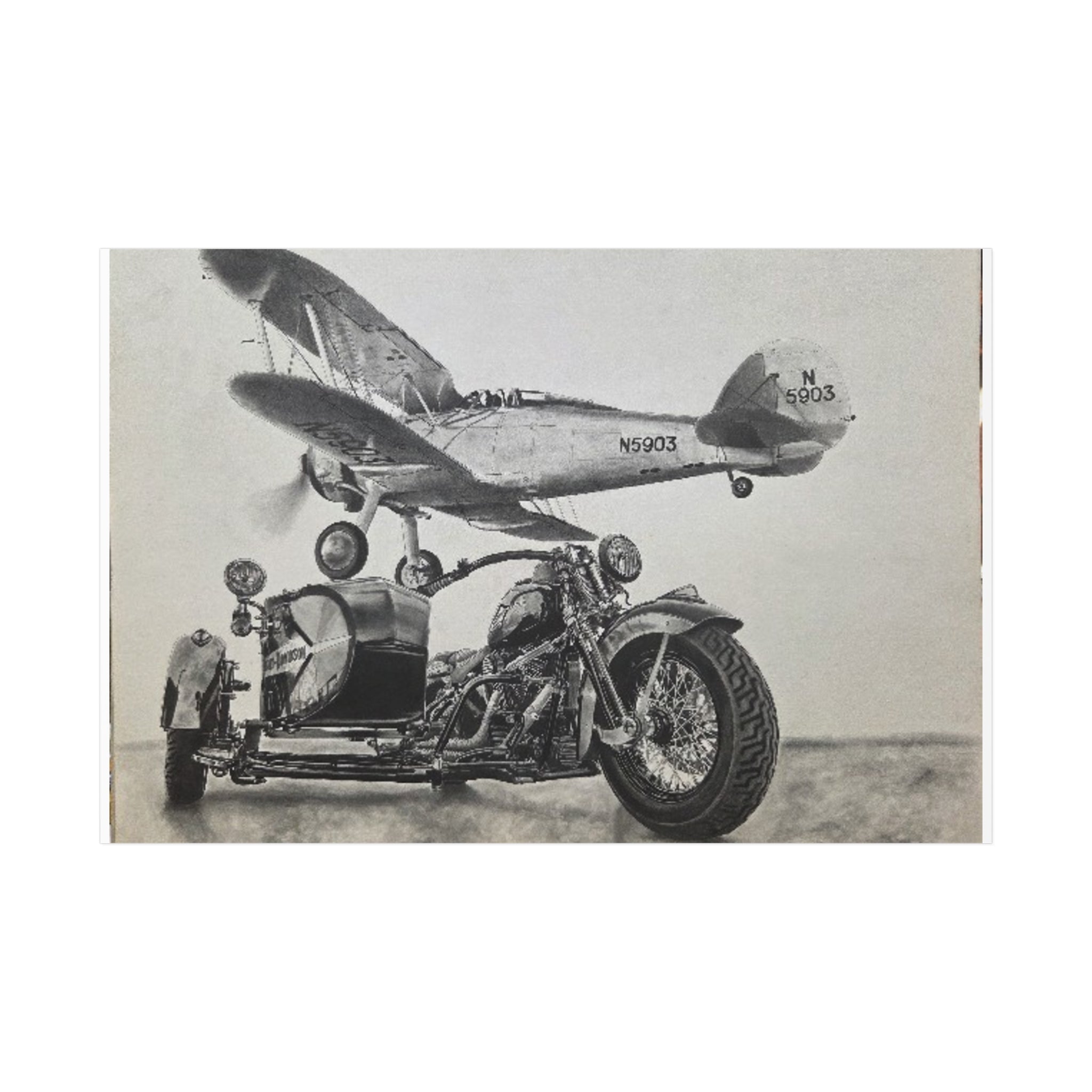 Vintage Motorcycle and Airplane Art Print