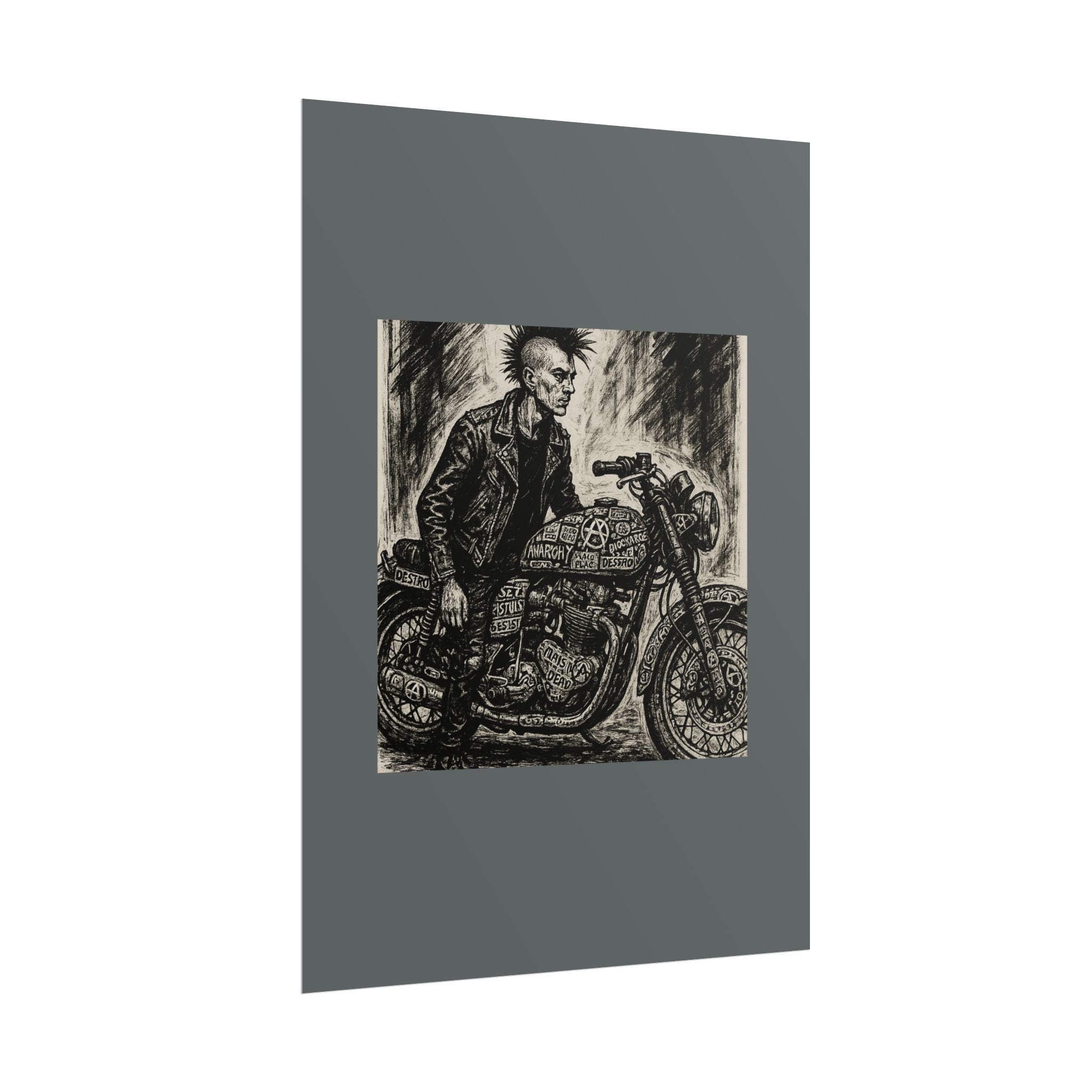 Punk Motorcycle Art Poster, Vintage Wall Decor