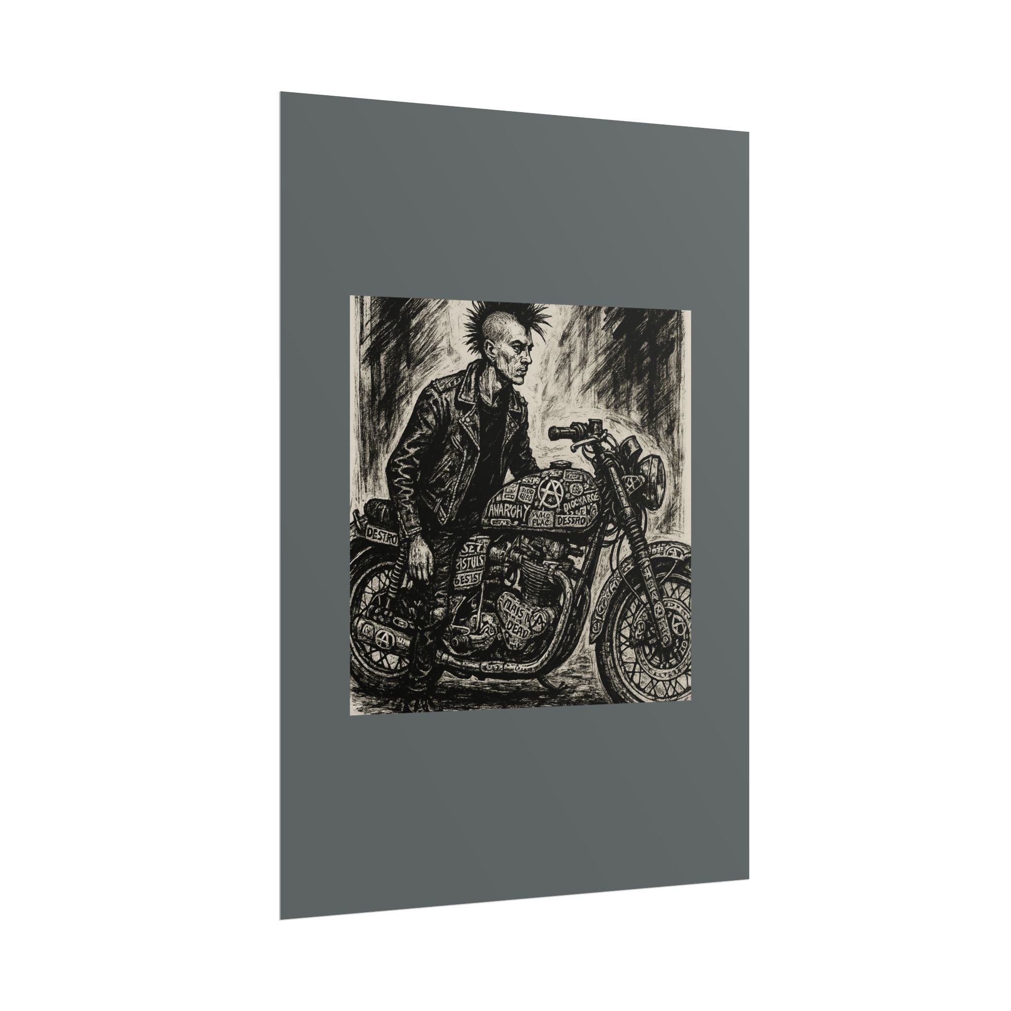 Punk Motorcycle Art Poster, Vintage Wall Decor