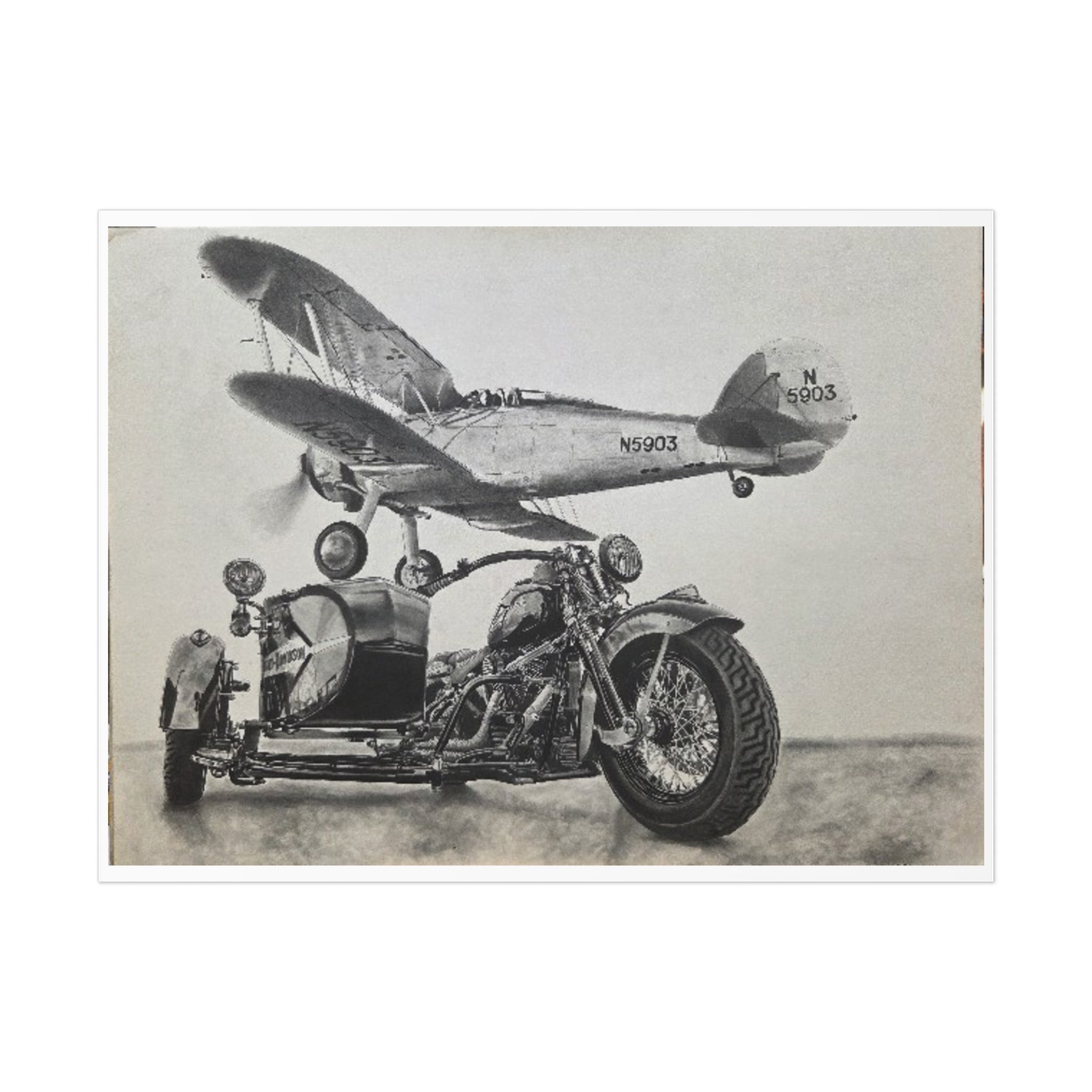 Vintage Motorcycle and Airplane Art Print
