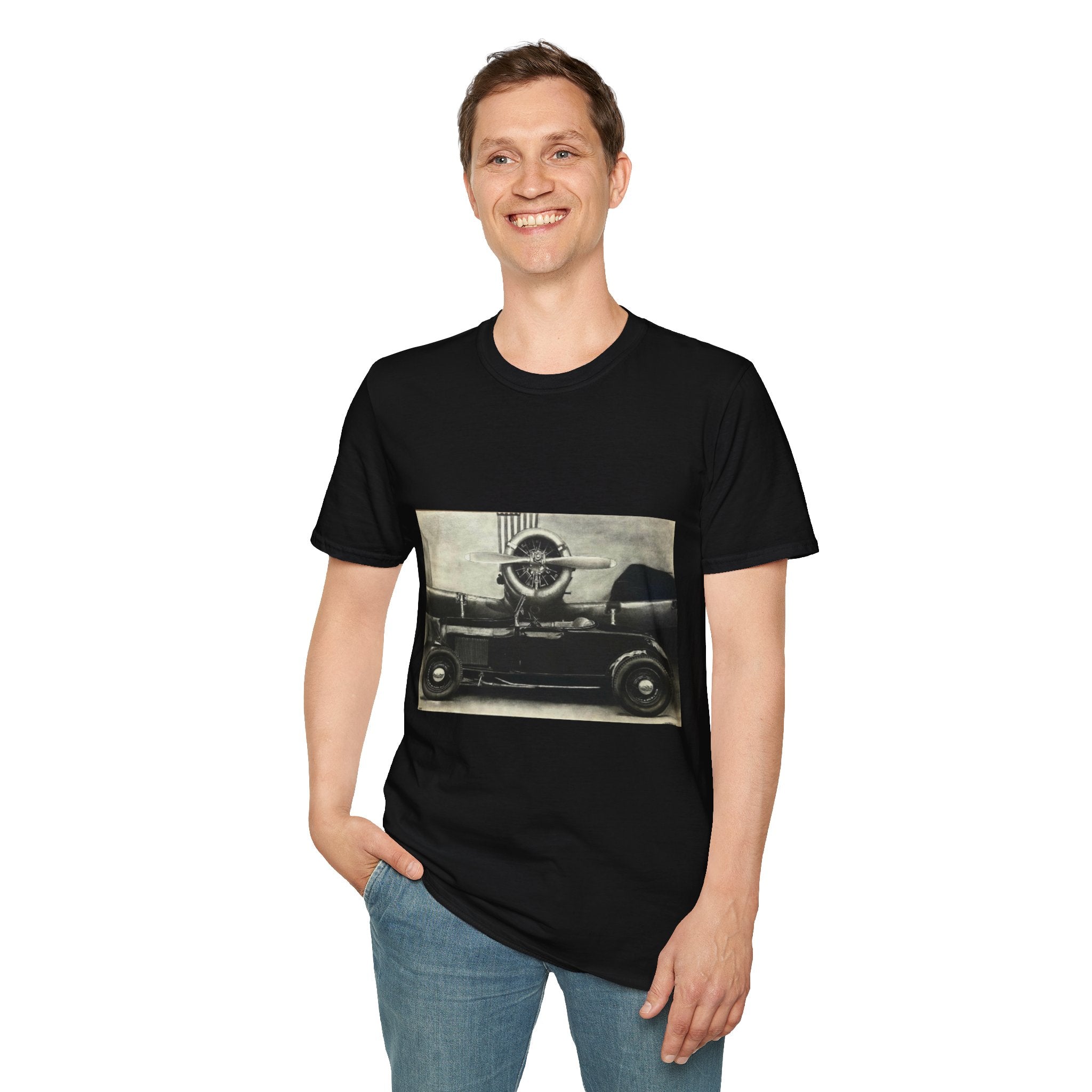 Speed & Sky Softstyle T-Shirt, WW2 Airplane, Hotrod Roadster