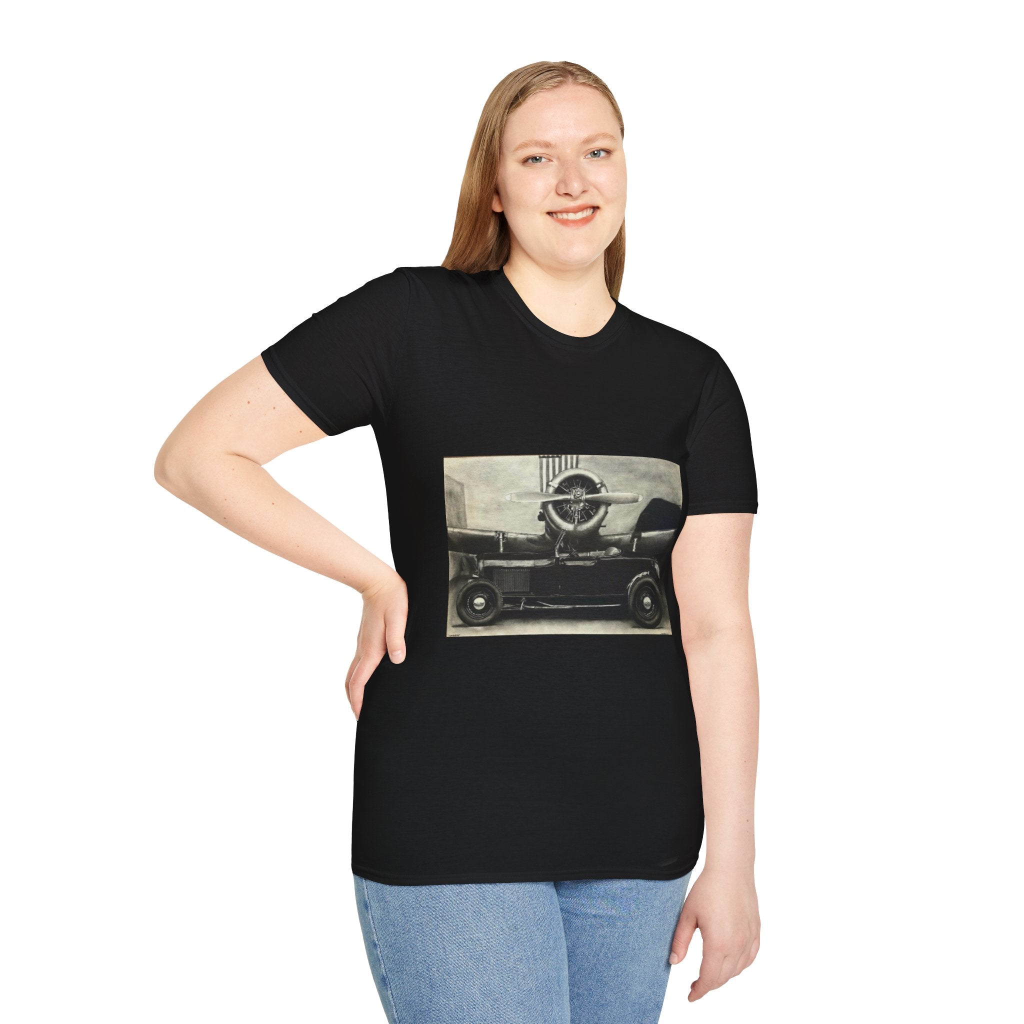 Speed & Sky Softstyle T-Shirt, WW2 Airplane, Hotrod Roadster