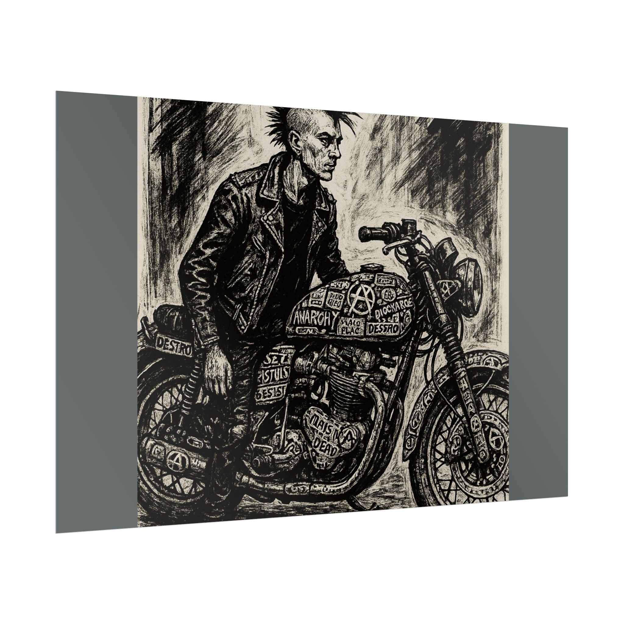 Punk Motorcycle Art Poster, Vintage Wall Decor