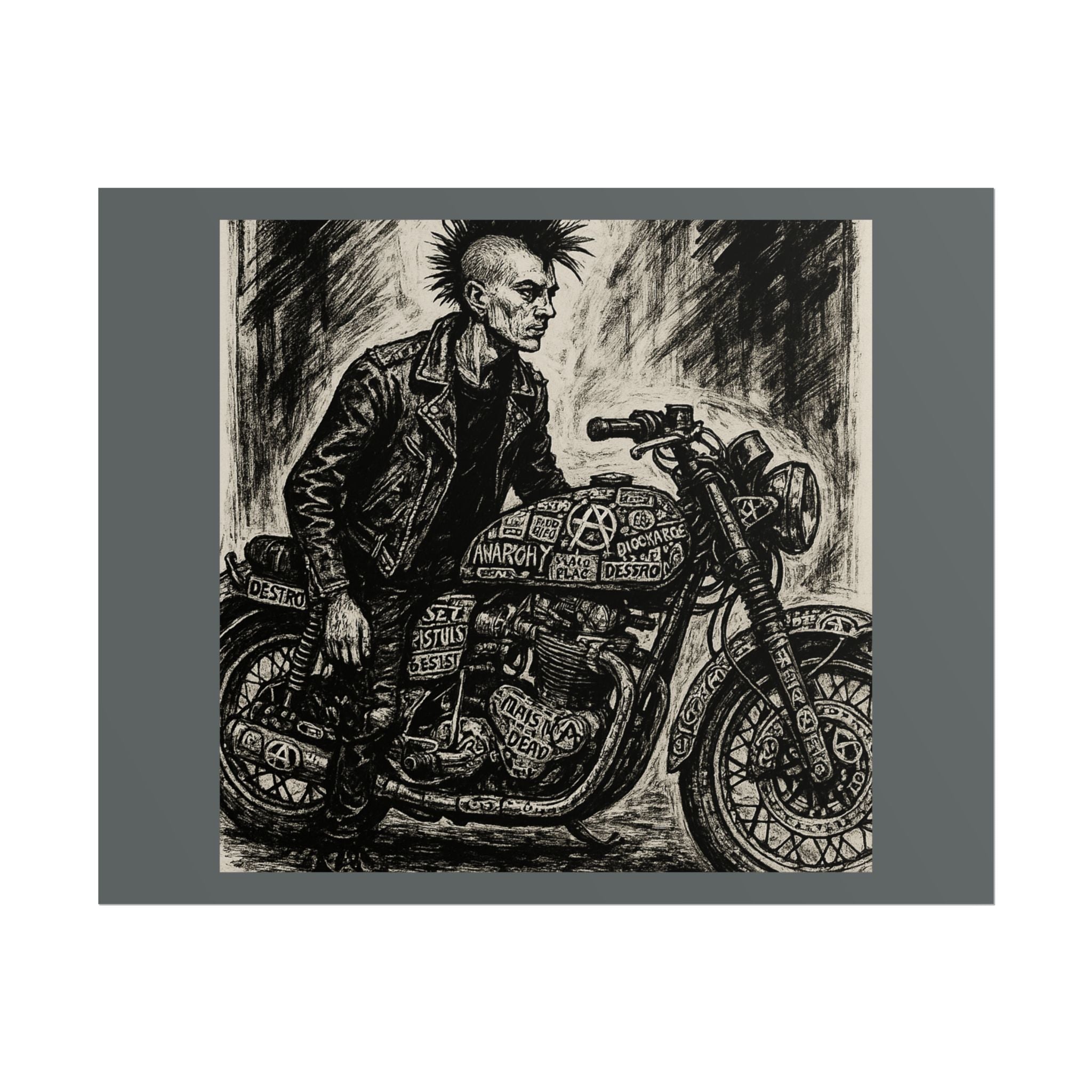 Punk Motorcycle Art Poster, Vintage Wall Decor