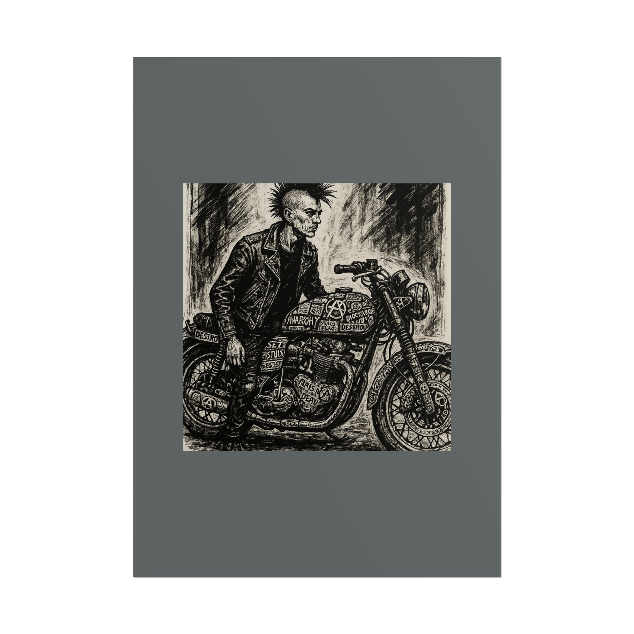 Punk Motorcycle Art Poster, Vintage Wall Decor