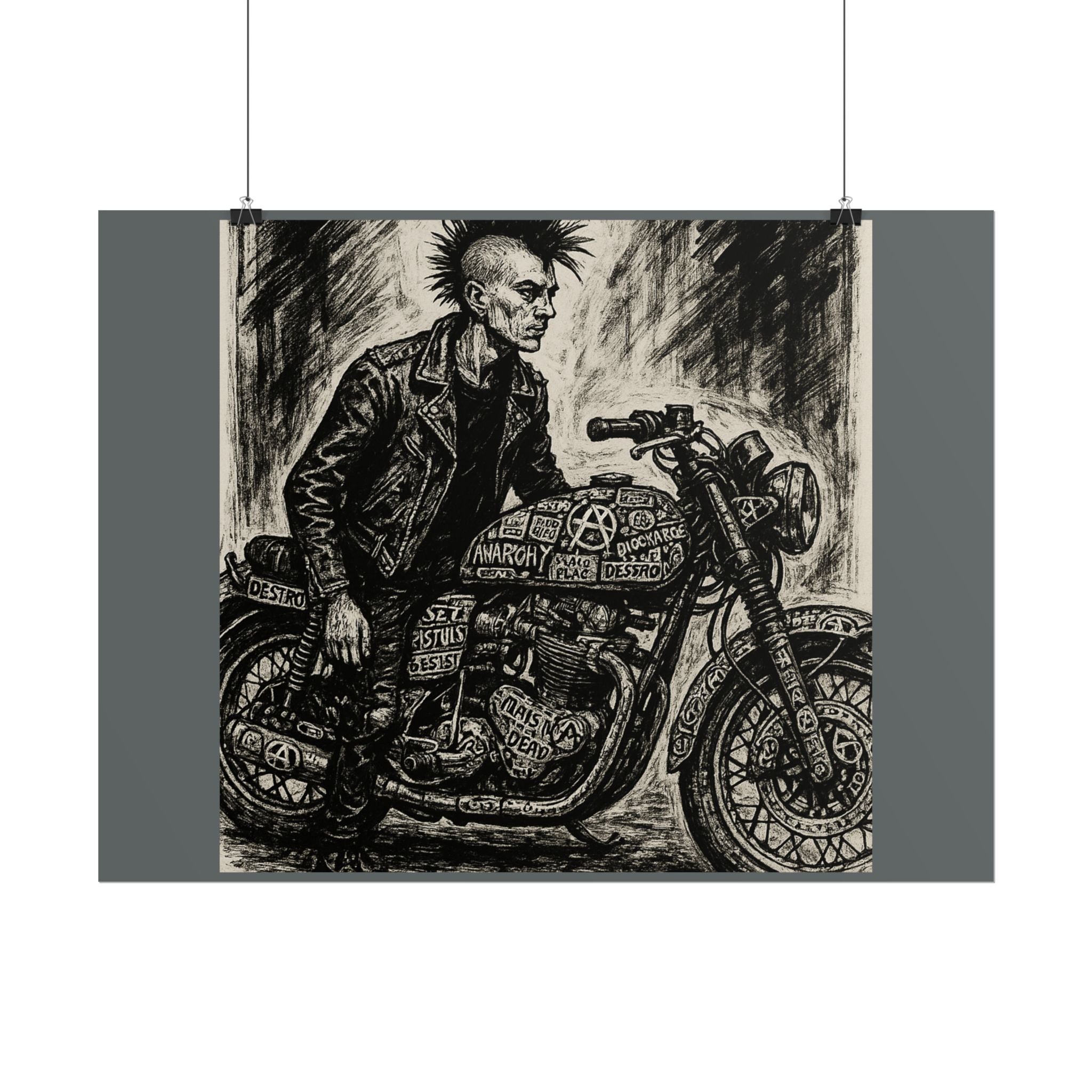 Punk Motorcycle Art Poster, Vintage Wall Decor