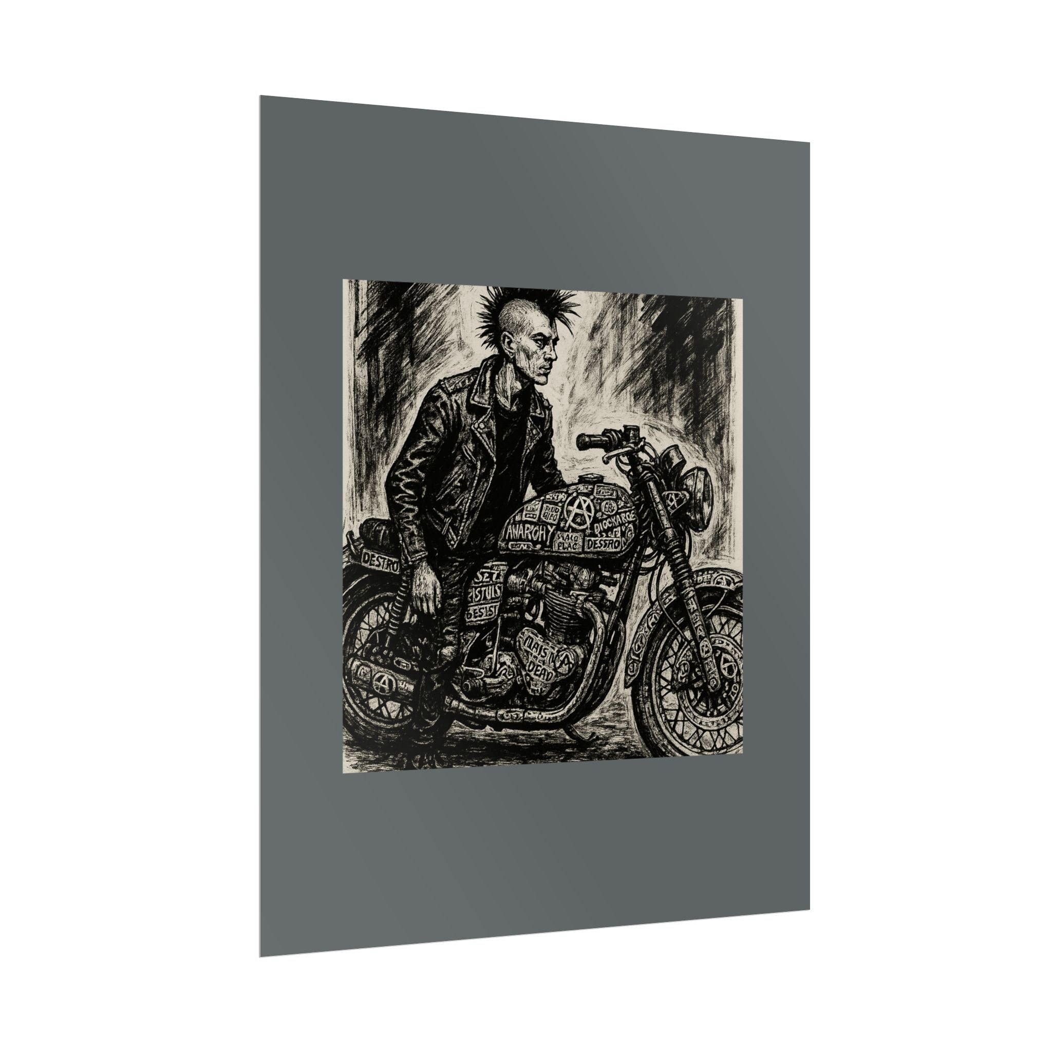 Punk Motorcycle Art Poster, Vintage Wall Decor